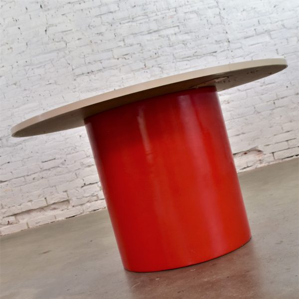 Mod Style Mid-Century Modern New Design Idiom Table by Milo Baughman for Thayer Coggin Red Vinyl Base & White Laminate Top