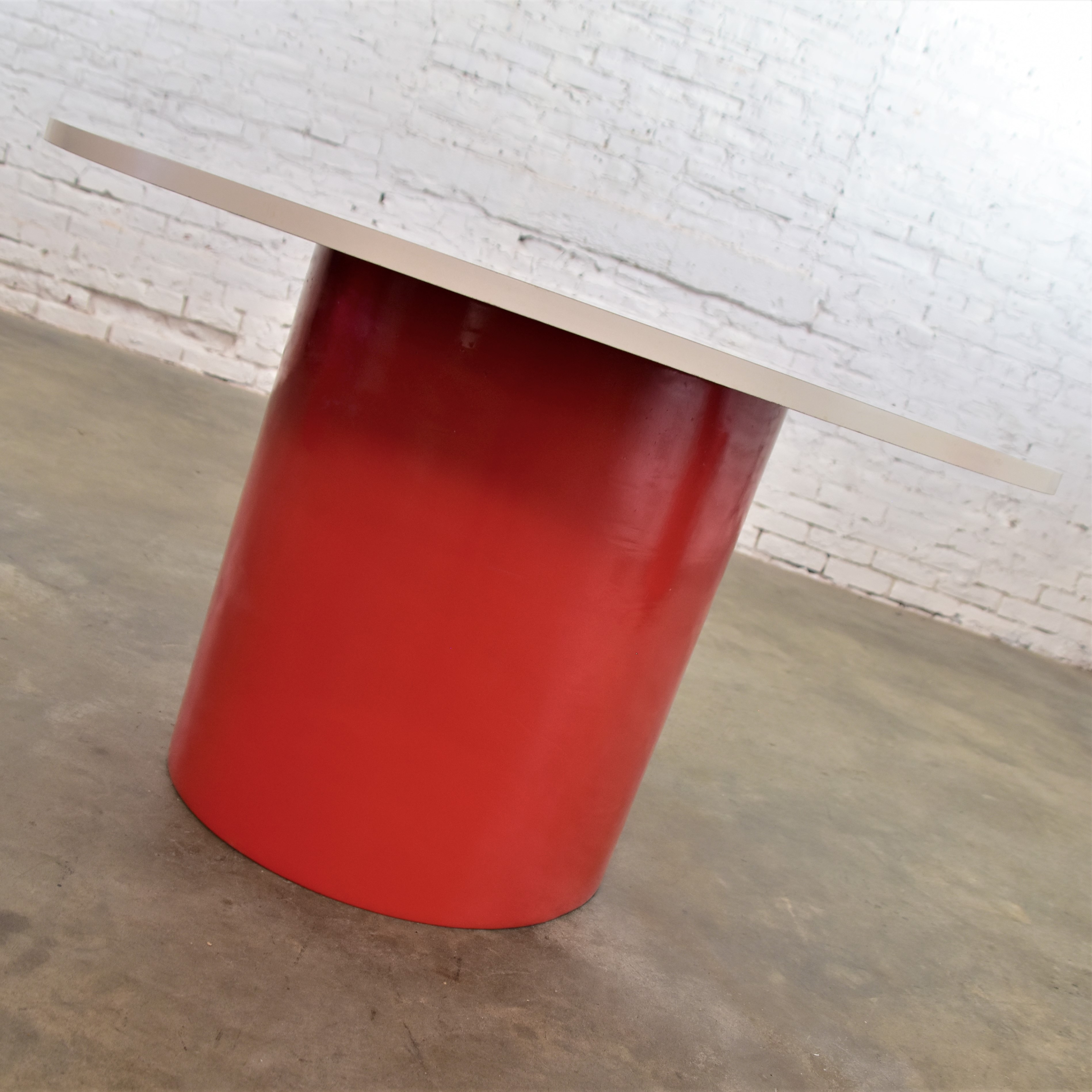 Mod Style Mid-Century Modern New Design Idiom Table by Milo Baughman for Thayer Coggin Red Vinyl Base & White Laminate Top
