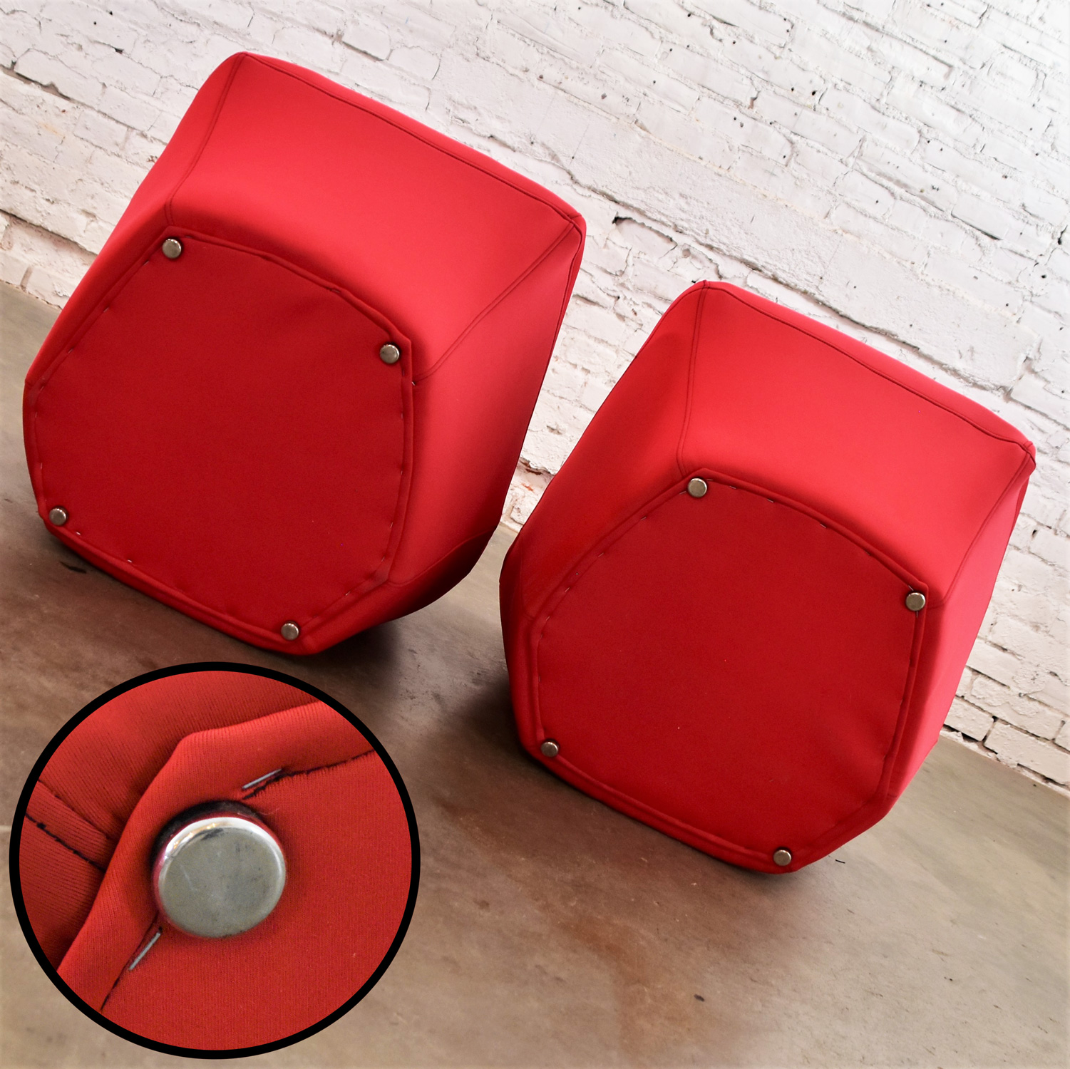 Mod Style Mid-Century Modern Red Neoprene Fabric Slipper Chairs by Founders Furniture