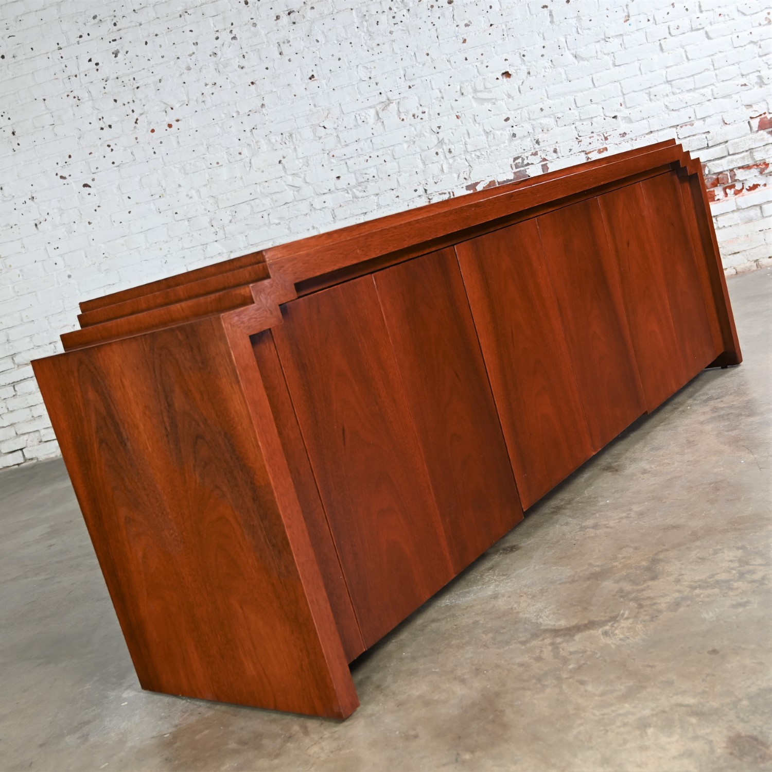 Late 20th Century Art Deco Revival to Postmodern Custom Mahogany Credenza Sideboard Buffet Cabinet