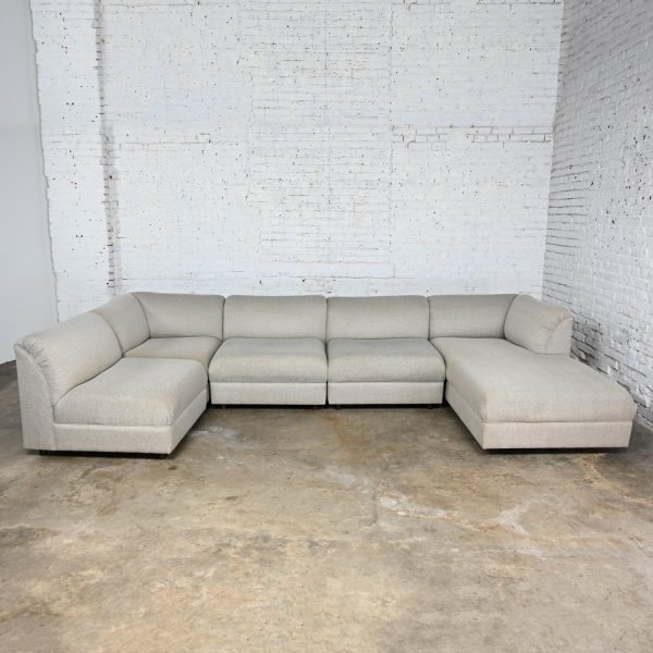 Late 20th Century Modern Modular Sectional Sofa 5 Pieces with Chaise Gray Tweed Fabric