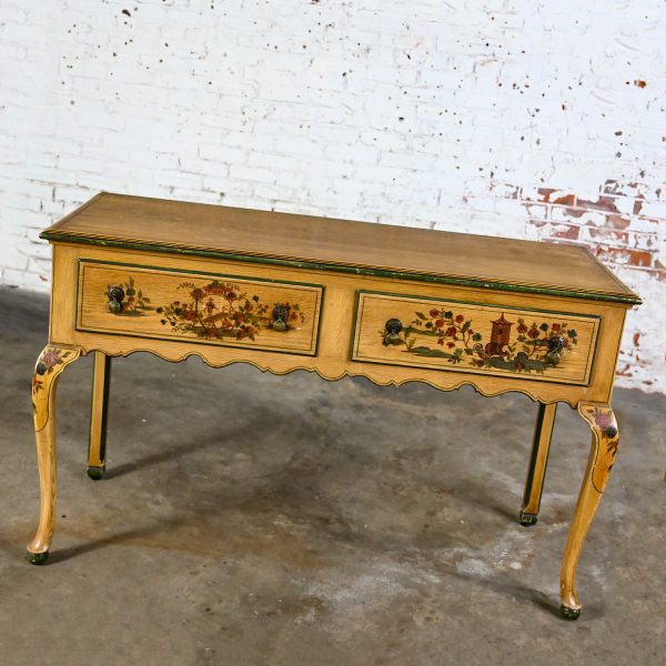 Antique Chinoiserie Hunt Style Buffet Sideboard or Server Hand Painted with Cabriole Legs