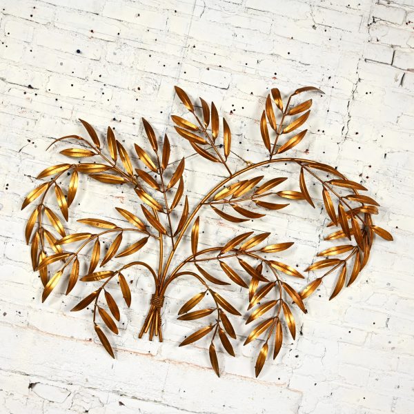 1960’s Italian Mid Century Hollywood Regency Gilt Metal Wall Sculpture of Branches with Leaves