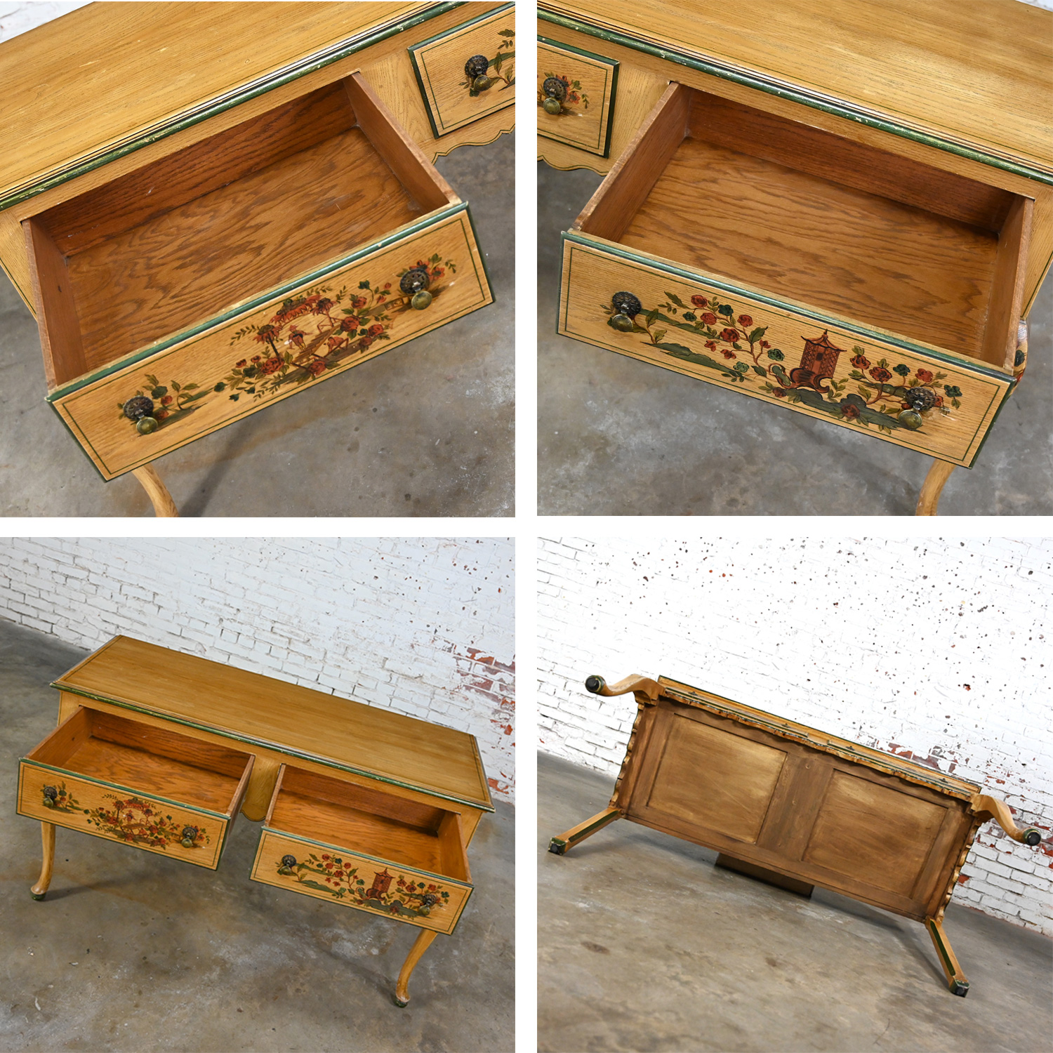 Antique Chinoiserie Hunt Style Buffet Sideboard or Server Hand Painted with Cabriole Legs