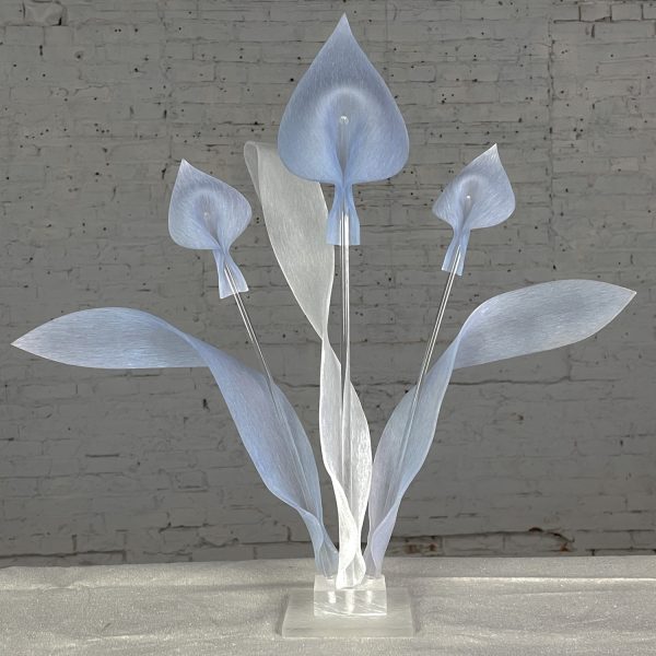 Late 20th Century Modern to Postmodern Calla Lily Light Blue Frosted & Clear Lucite Sculpture or Centerpiece