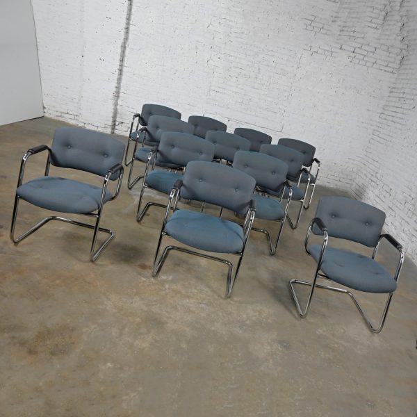 Late 20th Century Gray & Chrome Cantilever Chairs by United Chair Co Style of Steelcase Set of 12