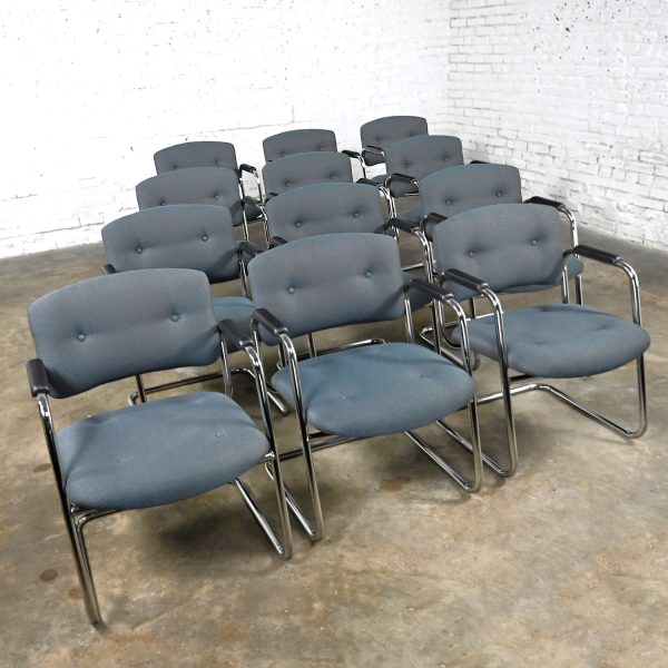 Late 20th Century Gray & Chrome Cantilever Chairs by United Chair Co Style of Steelcase Set of 12