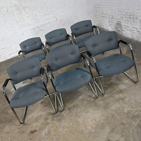 Late 20th Century Gray & Chrome Cantilever Chairs by United Chair Co Style of Steelcase Set of 6