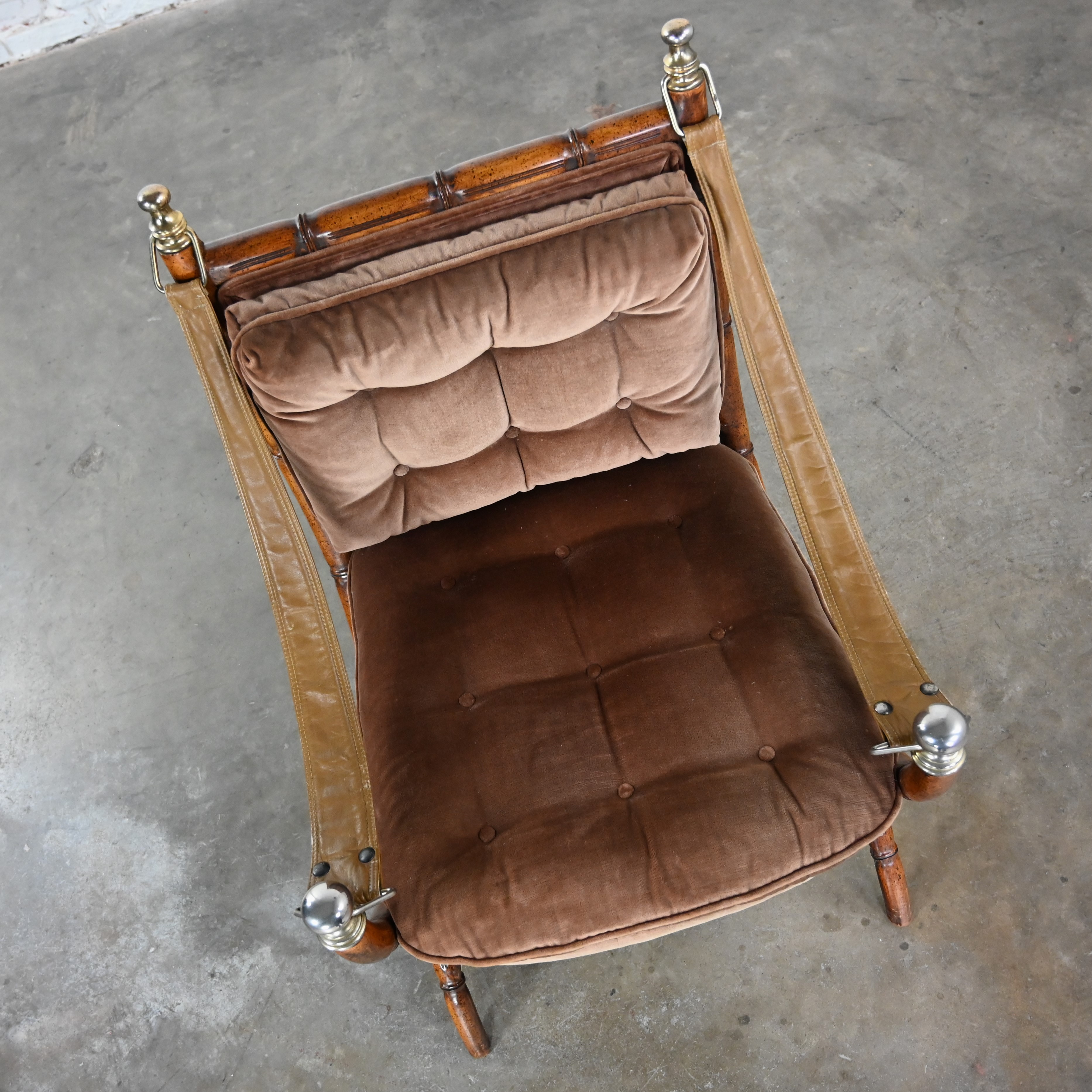 Mid to Late 20th Century Campaign Style Chair with X Base & Faux Leather Sling Arm Straps