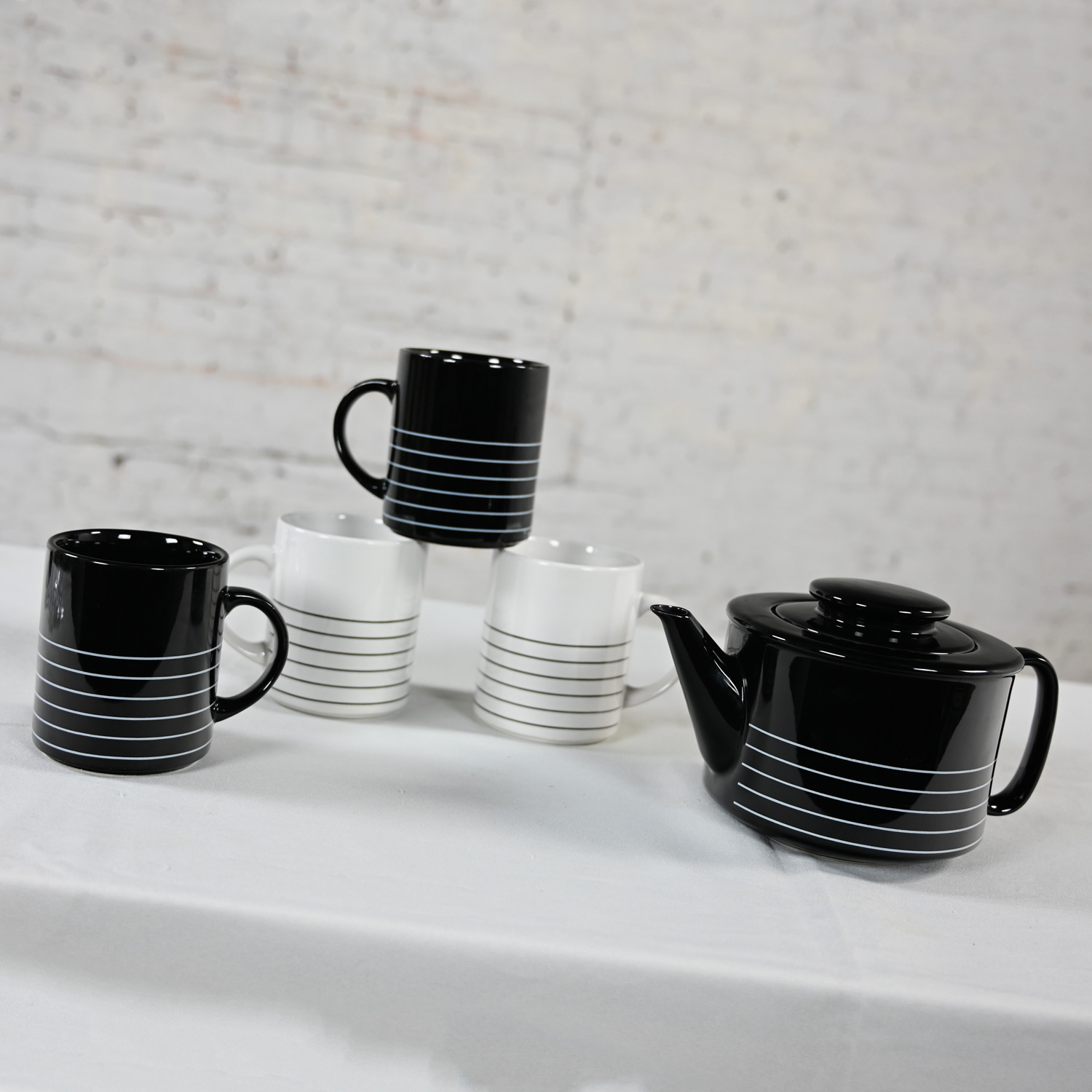 1982 Modern to Postmodern Copco Black & White Glazed Ceramic