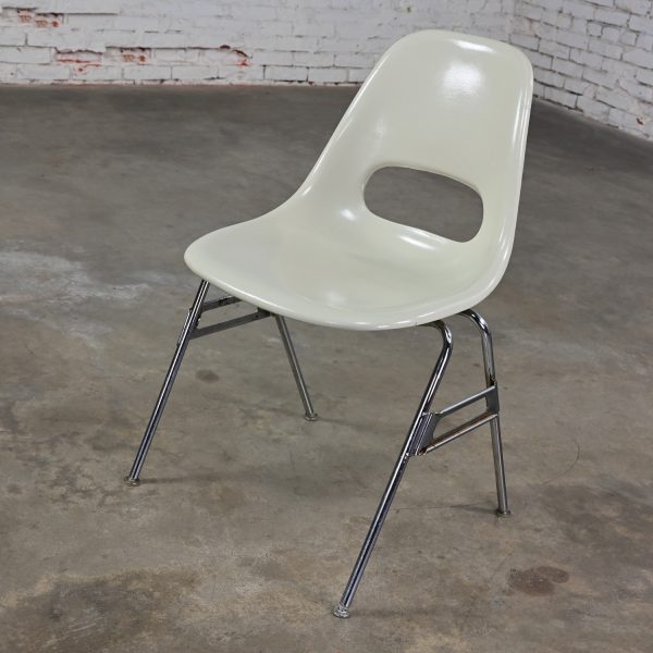 1960-1970’s Mid Century Modern Krueger International White Fiberglass & Chrome Stacking Chairs Selling Separately