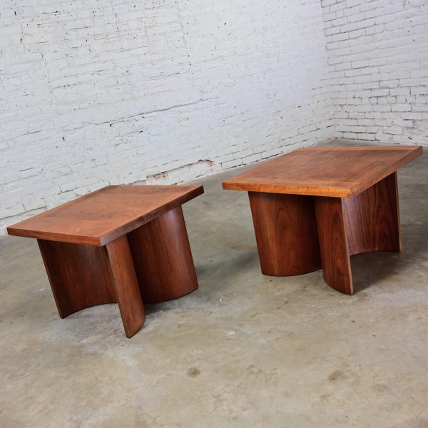 1970’s Modern End Tables by Kroehler Square Tops & Bentwood Curved Double U Shaped Bases a Pair