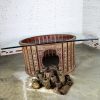 Antique Burmese Orchestra Hsian Wain Drum/Percussion Circle Carved Panel Table with Rectangular Glass Top & 15 Myanmar Drums