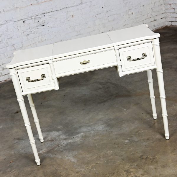 1960’s Hollywood Regency Campaign Style Bali Hai Vanity Faux Bamboo Off White Painted by Henry Link