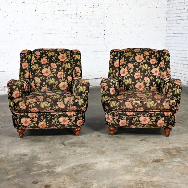 Late 20th Century Cottagecore Style Pair of Floral Lounge Chairs by Sam Moore Furniture a Division of Hooker Furniture