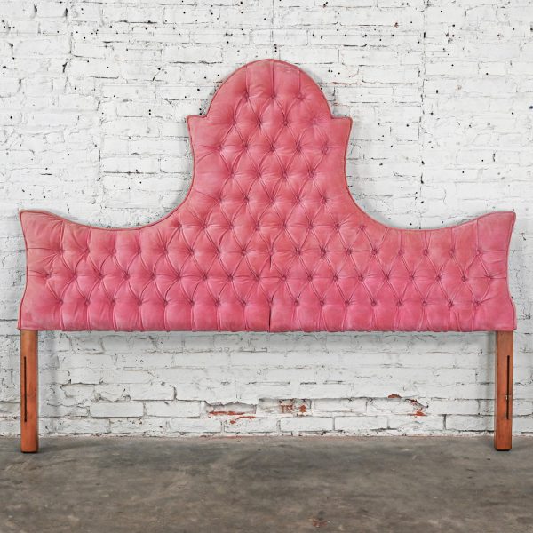 Mid to Late 20th Century Hollywood Regency King Headboard Button Tufted Pink Velvet