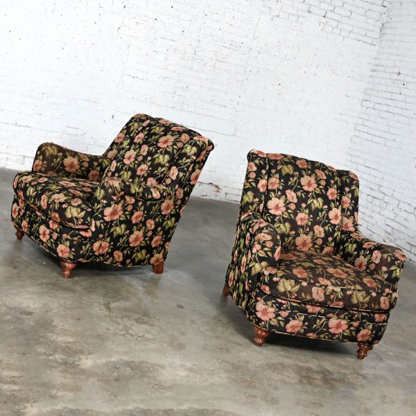 Late 20th Century Cottagecore Style Pair of Floral Lounge Chairs by Sam Moore Furniture a Division of Hooker Furniture