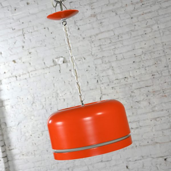 Mid-20th Century Mid Century Modern Orange Dome Pendant Hanging Light Fixture by Lightolier