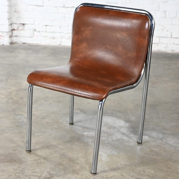 Mid to Late 20th Century Bauhaus to MCM Brown Vinyl & Chrome Scoop Chairs by Jansko Selling Separately