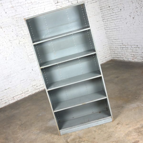 Mid to Late 20th Century Industrial Rustic Distressed Metal Shelving Bookcase or Display Unit