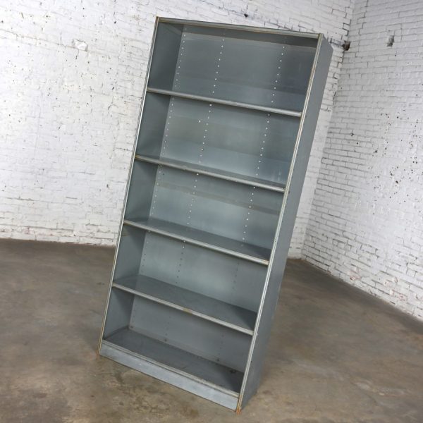 Mid to Late 20th Century Industrial Rustic Distressed Metal Shelving Bookcase or Display Unit