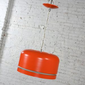 Mid-20th Century Mid Century Modern Orange Dome Pendant Hanging Light Fixture by Lightolier