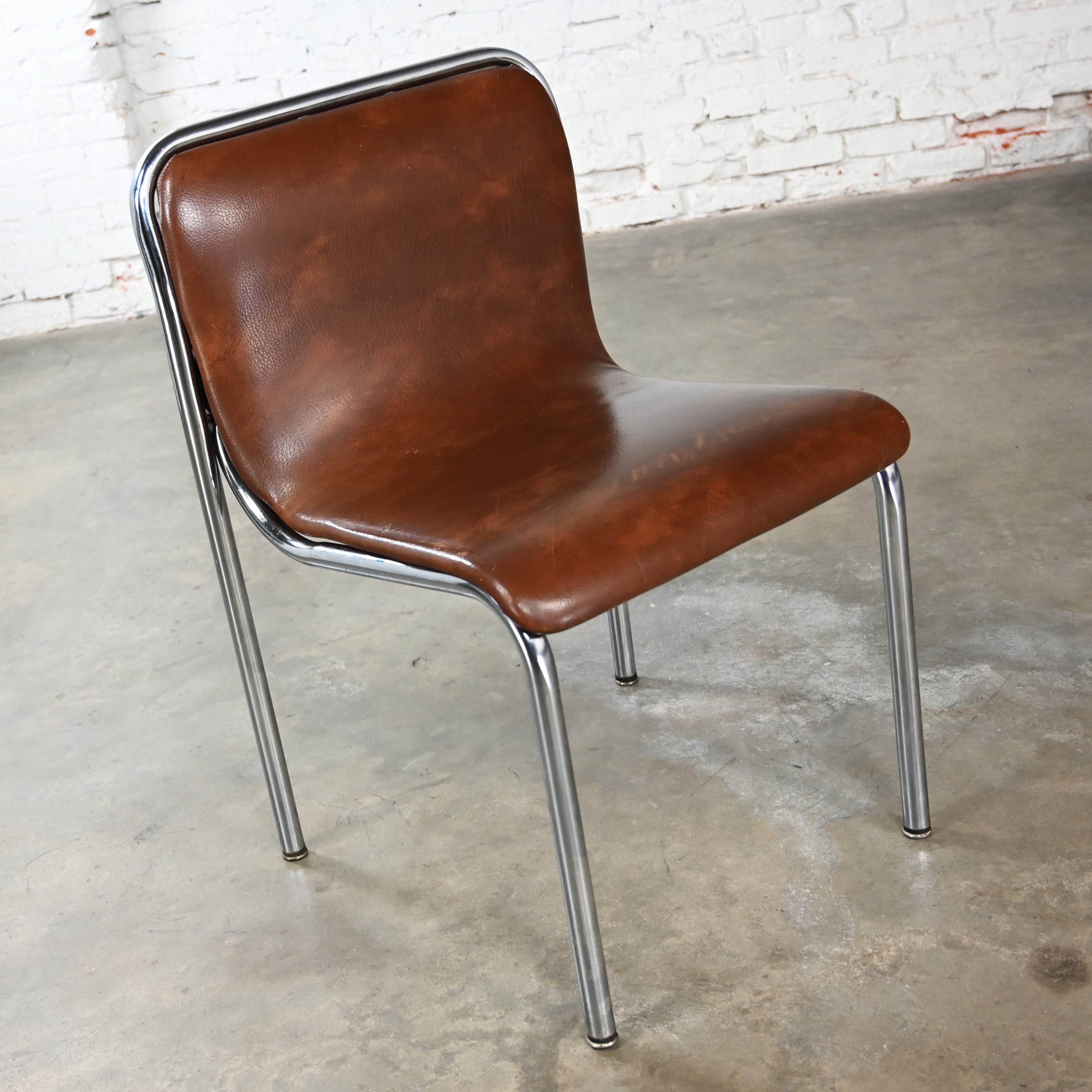 Mid to Late 20th Century Bauhaus to MCM Brown Vinyl & Chrome Scoop Chairs by Jansko Selling Separately