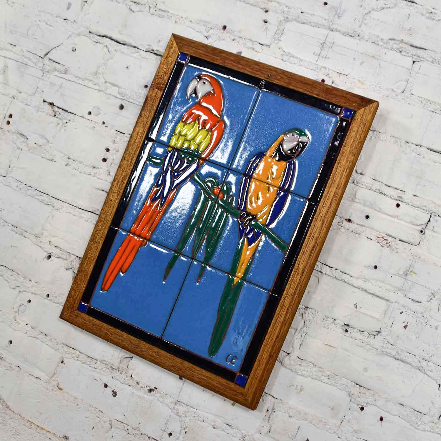 20th Century Catalina Style Majolica Parrot Ceramic Tile Plaque by Christopher Reutinger for Catalina Picture Tile