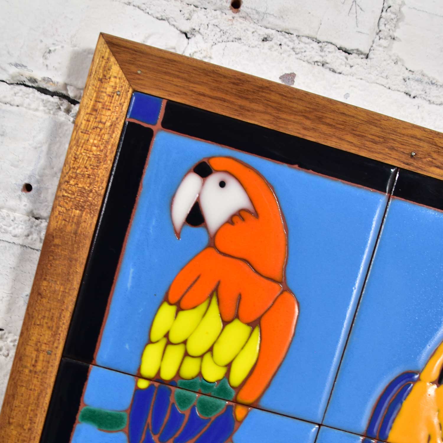 20th Century Catalina Style Majolica Parrot Ceramic Tile Plaque by Christopher Reutinger for Catalina Picture Tile