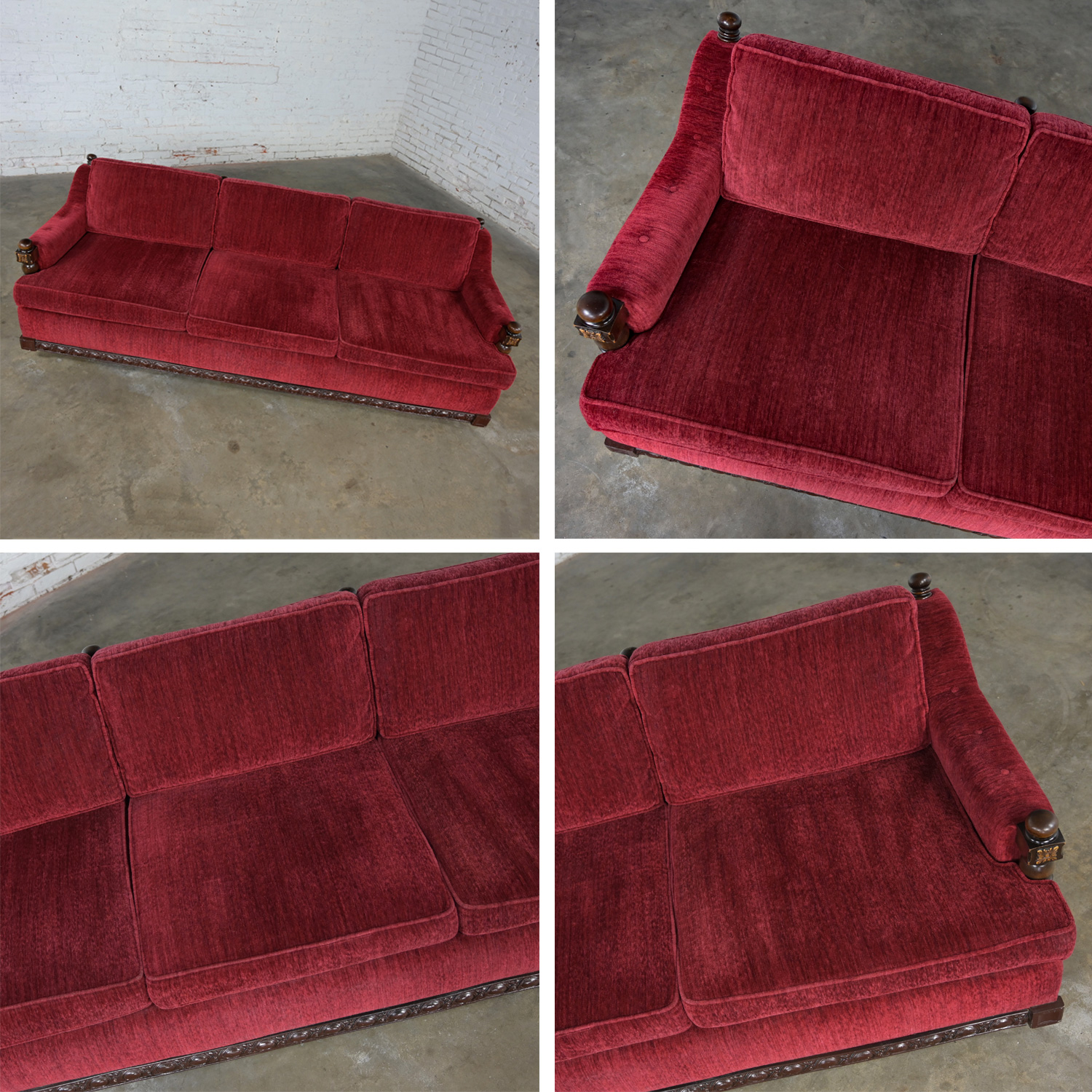 1970’s Spanish Revival Rustic Red Chenille Sofa in the Style of Artes De Mexico Internationales