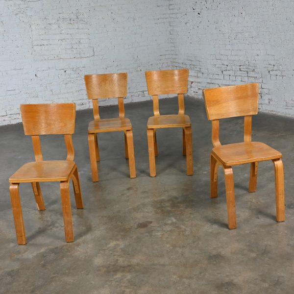 Set 4 Mid-20th Century MCM Thonet #1216 Dining Chairs Bent Oak Plywood Saddle Seat Single Bow