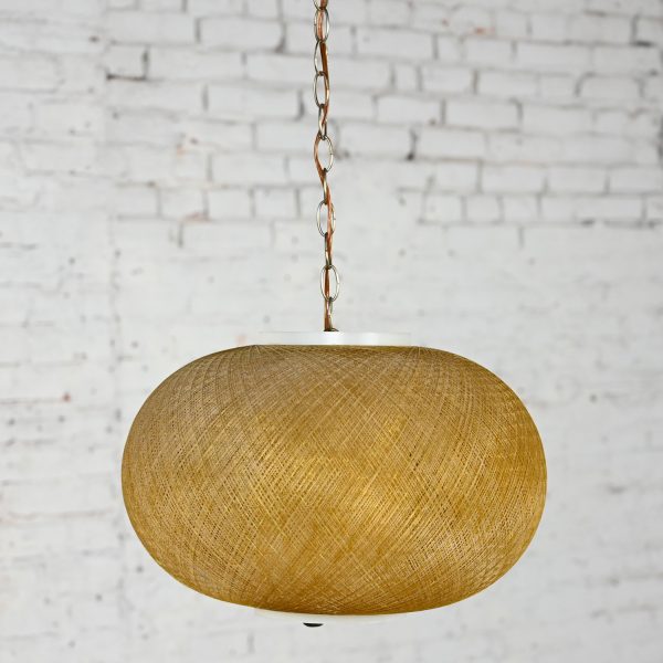 Mid-20th Century MCM Gold Spun Fiberglass String Swag Pendant Hanging Light Fixture or Lamp