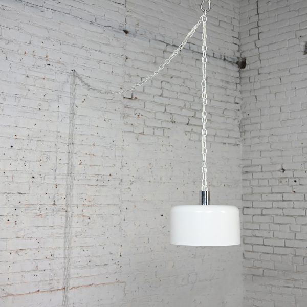 Mid-20th Century Mid Century Modern White Dome Swag Pendant Hanging Light Fixture or Lamp Style of Lightolier