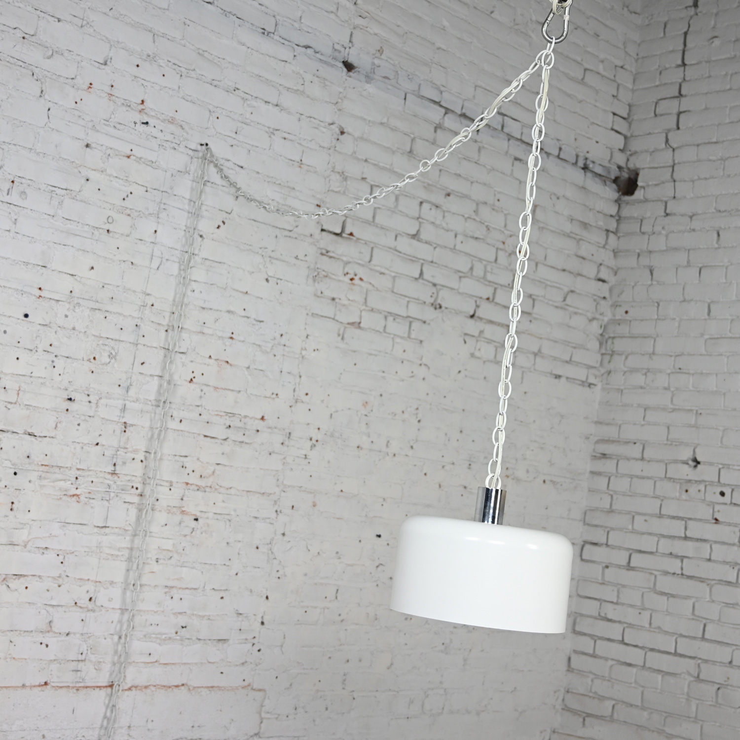 Mid-20th Century Mid Century Modern White Dome Swag Pendant Hanging Light Fixture or Lamp Style of Lightolier