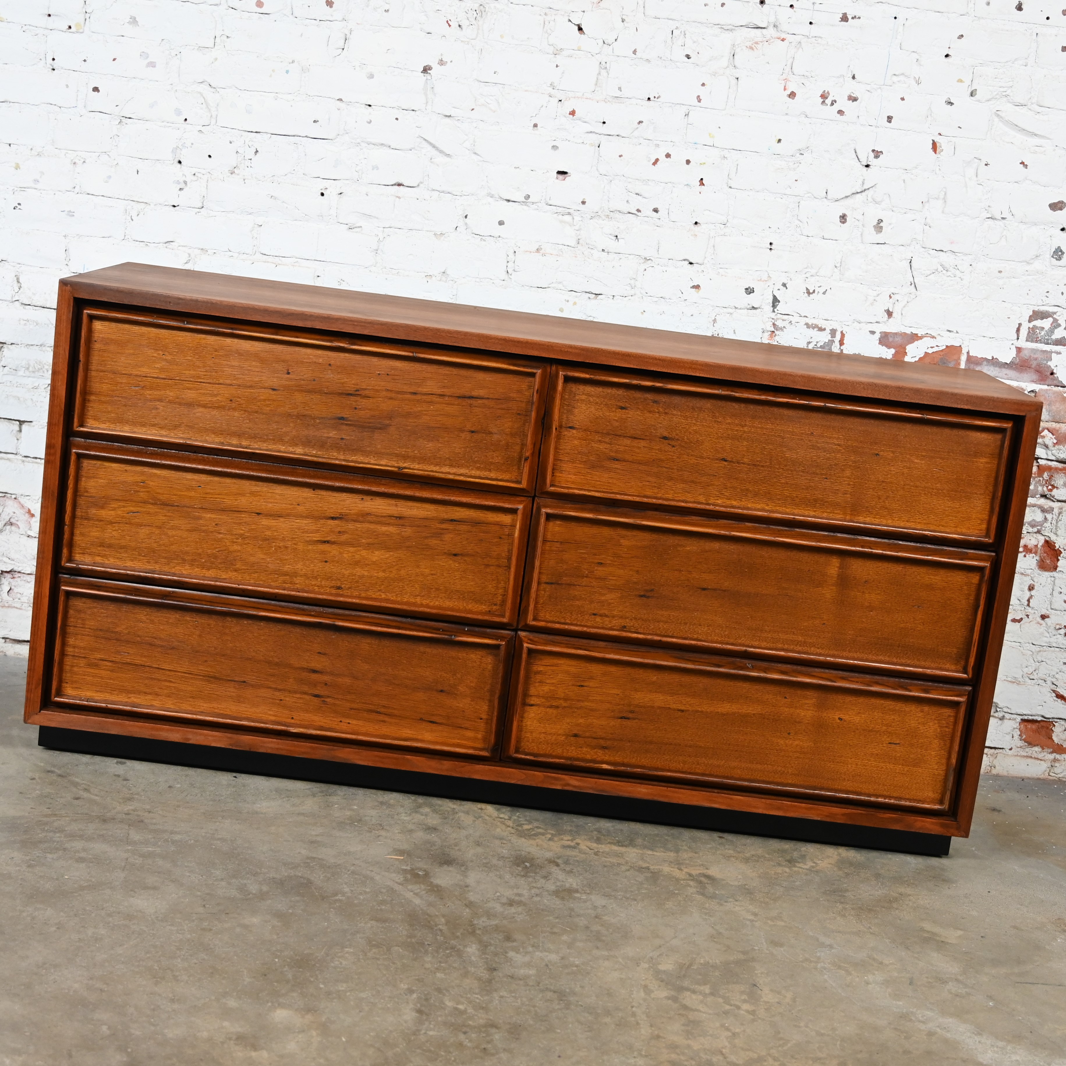 Mid Century Modern 6 Drawer Dresser by Dillingham Walnut & Pecky Cypress