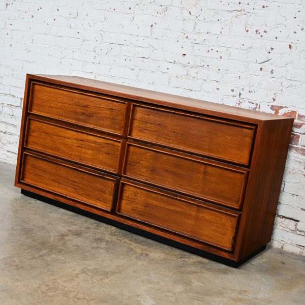 Mid Century Modern 6 Drawer Dresser by Dillingham Walnut & Pecky Cypress