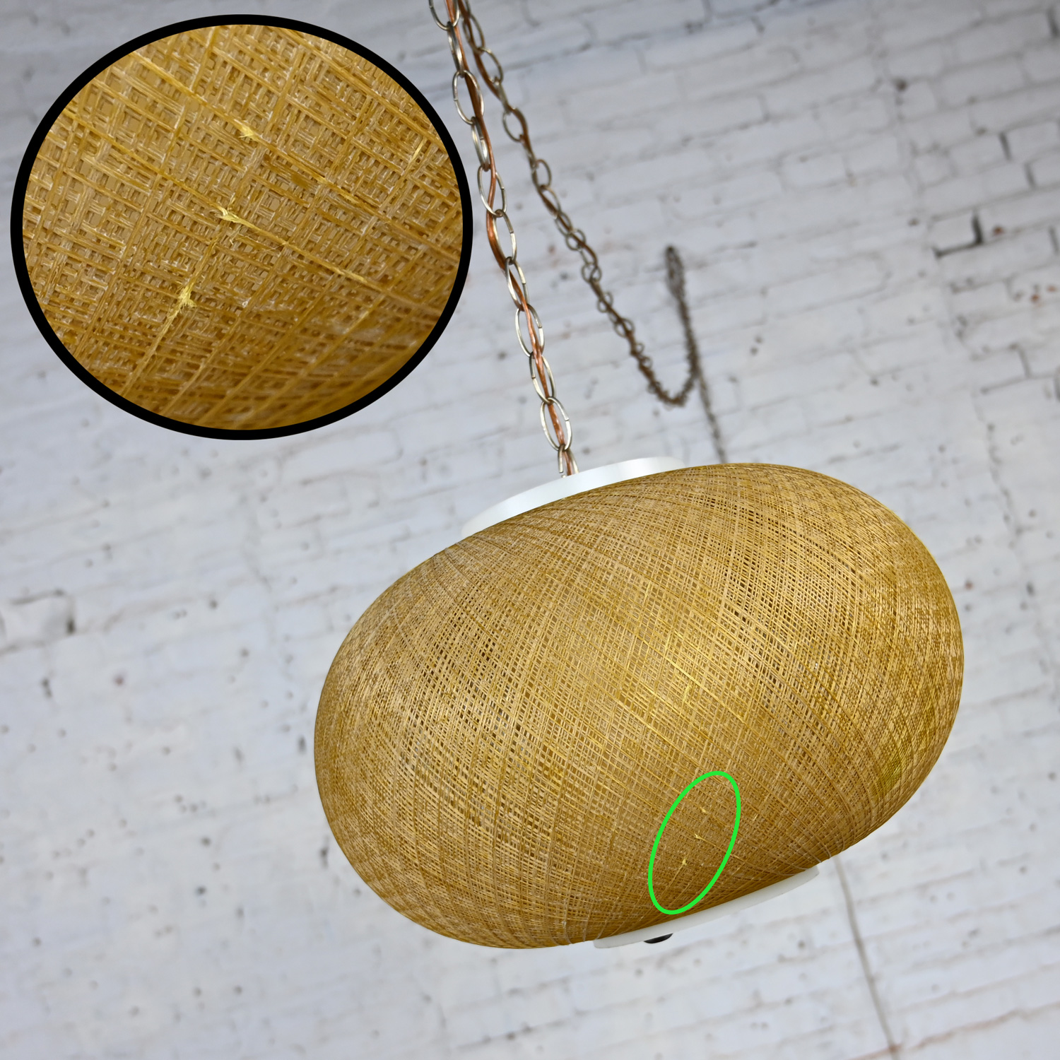 Mid-20th Century MCM Gold Spun Fiberglass String Swag Pendant Hanging Light Fixture or Lamp