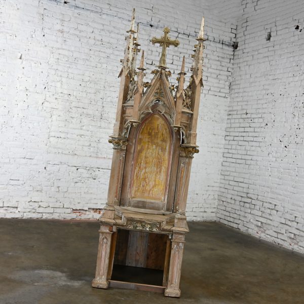 Mid to Late 19th Century Gothic Architectural Church Spire or Steeple Pivoting Shrine Distressed Finish