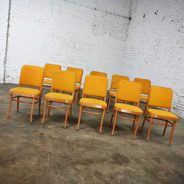 10 Armless Late 20th Century Bauhaus Beech Bentwood Josef Hoffman Prague 811 Side Dining Chairs Style of Thonet