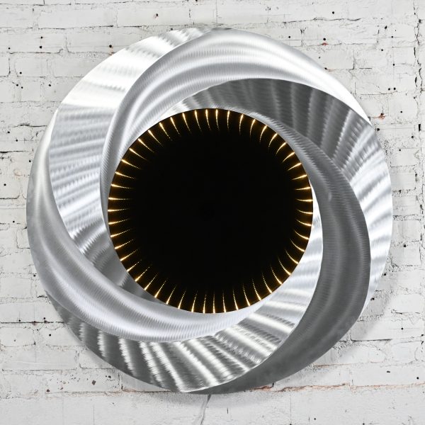 Late 20th to Early 21st Century Modern Infinity Vortex Wall Mirror Round with Brushed Aluminum Frame