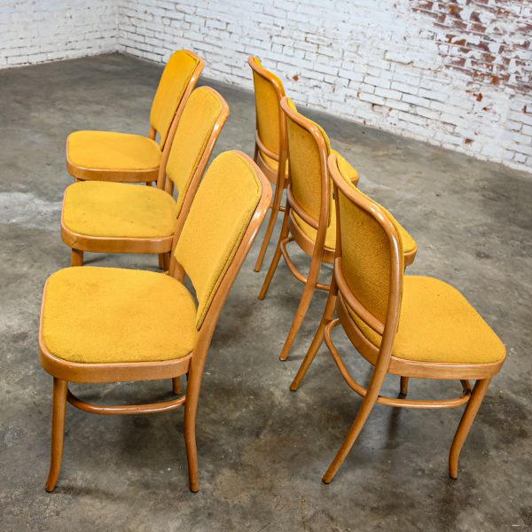 6 Armless Late 20th Century Bauhaus Beech Bentwood Josef Hoffman Prague 811 Side Dining Chairs Style of Thonet