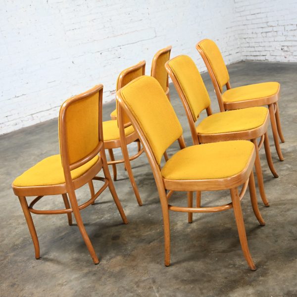 6 Armless Late 20th Century Bauhaus Beech Bentwood Josef Hoffman Prague 811 Side Dining Chairs Style of Thonet