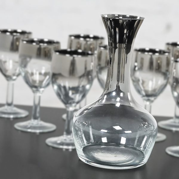 Mid-20th Century Mid-Century Modern Silver Fade Ombre French Carafe Decanter & Eight Stems Style of Dorothy Thorpe