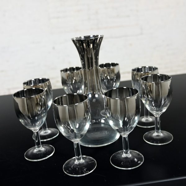 Mid-20th Century Mid-Century Modern Silver Fade Ombre French Carafe Decanter & Eight Stems Style of Dorothy Thorpe