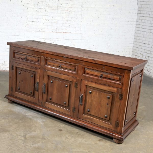 Late 20th Century Spanish Revival Rustic Solid Pine Sideboard Artes De Mexico Internationales SA Style