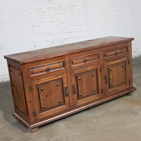 Late 20th Century Spanish Revival Rustic Solid Pine Sideboard Artes De Mexico Internationales SA Style