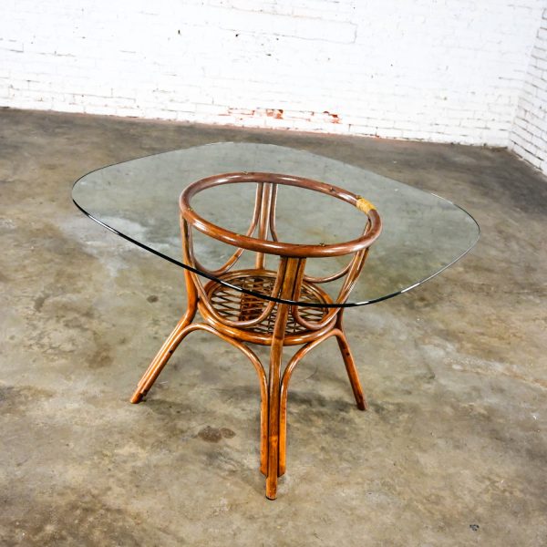 Late 20th Century Coastal Island Style or Hollywood Regency Rattan Glass Top Dining or Game Table