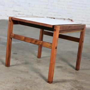 Mid-20th Century Mid Century Modern Small Square Side Table Teak with White Laminate Top