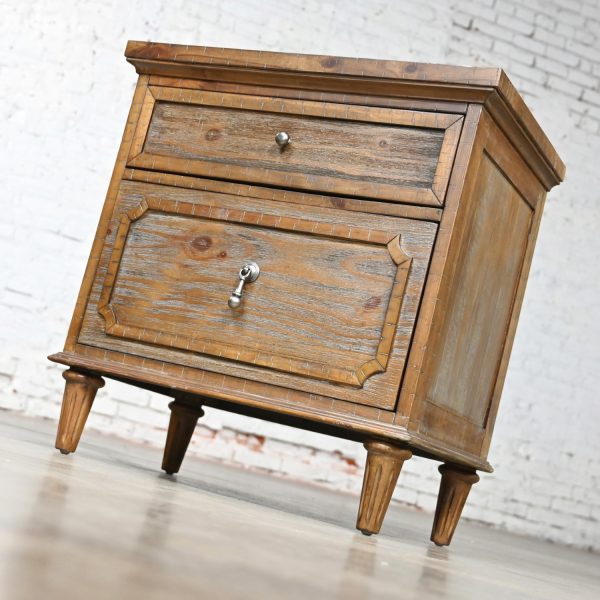Early 21st Century Modern French Country Rustic Mahogany Nightstand End Table or Small Cabinet