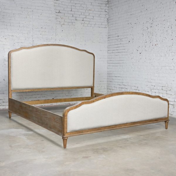 Early 21st Century Modern French Country Rustic Mahogany & Upholstered King Sized Bed